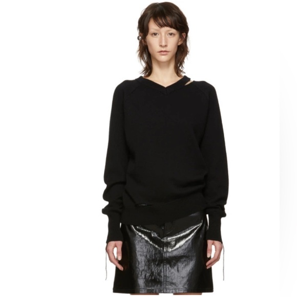 Helmut Lang slash v neck sweater cotton/ cashmere size large $450 distressed. - Picture 3 of 11